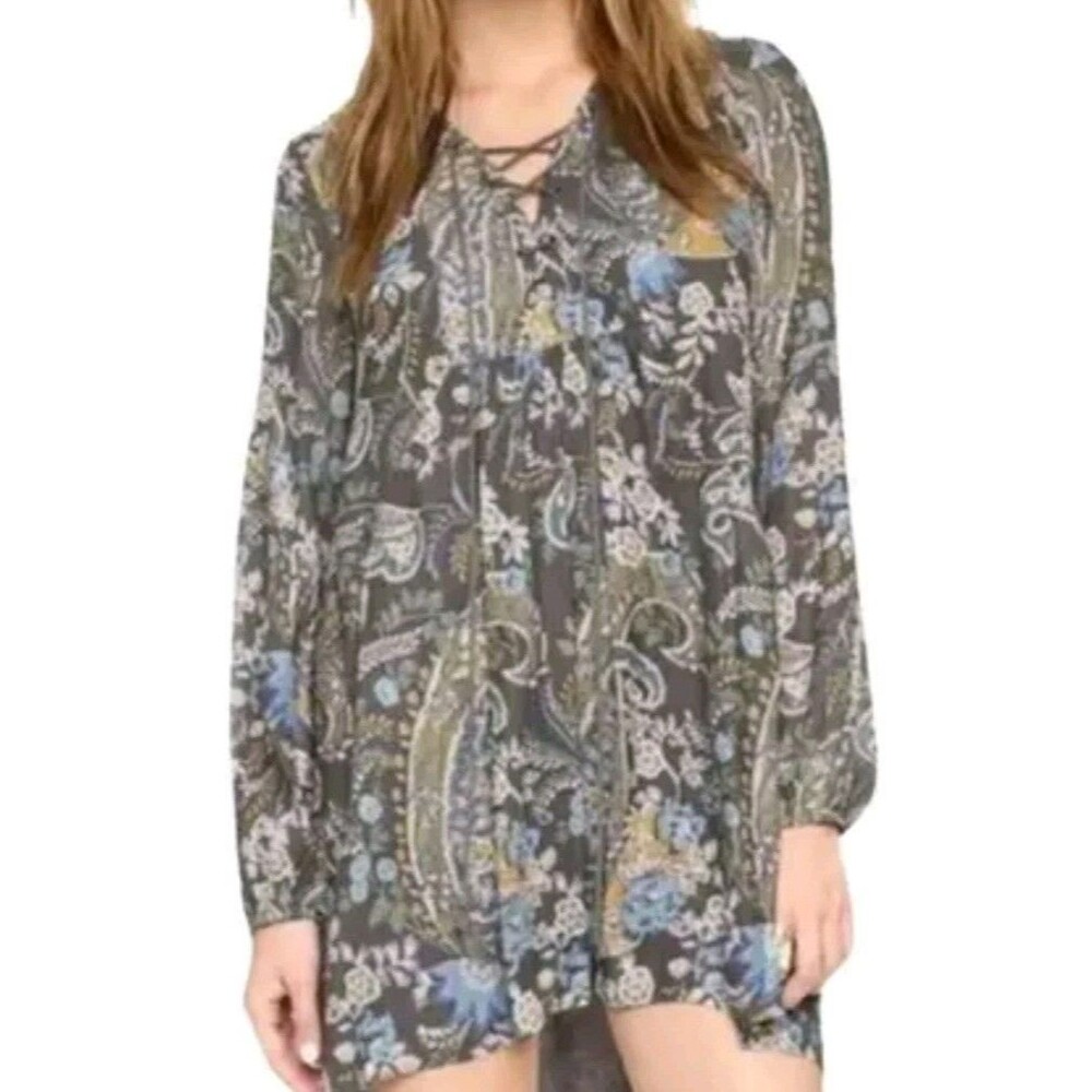 Free People Dress Size L Rain or Shine Floral  Pockets Flowy Baby Doll